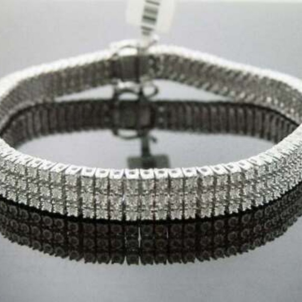 Gold finish 1.75CT 3 Rows White genuine Diamonds 3 rows Tennis Bracelet - Picture 6 of 6